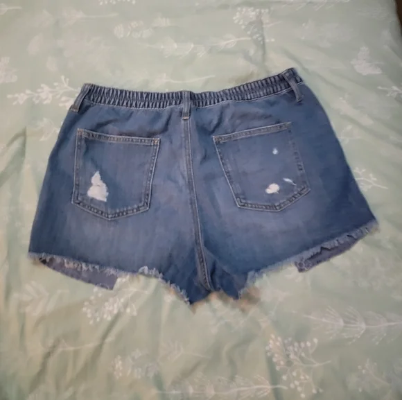 Aerie Blue Distressed Jean Shorts with Frayed Hem - Picture 2 of 8